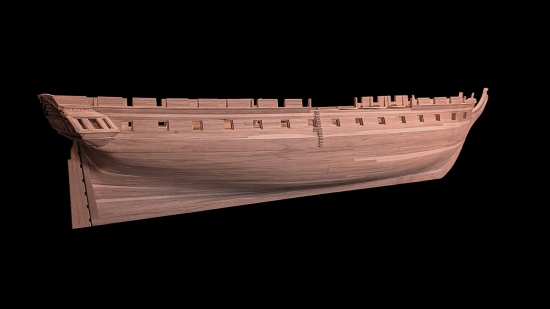 Cherrywood construction of USS Constitution Quarter and stern galleries of Constitution under construction