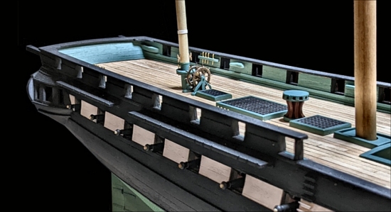 Constitution's deck details under construction Image of Constitution's deck and helm details
