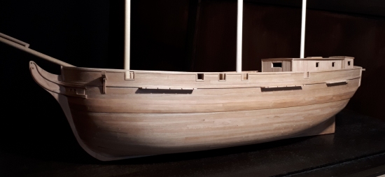 All cherry construction of convict ship Hadlow Image of model under constuction