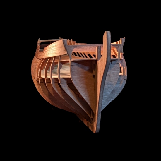 HMS Vanguard, planking her hull image of HMS Vanguard model in progress